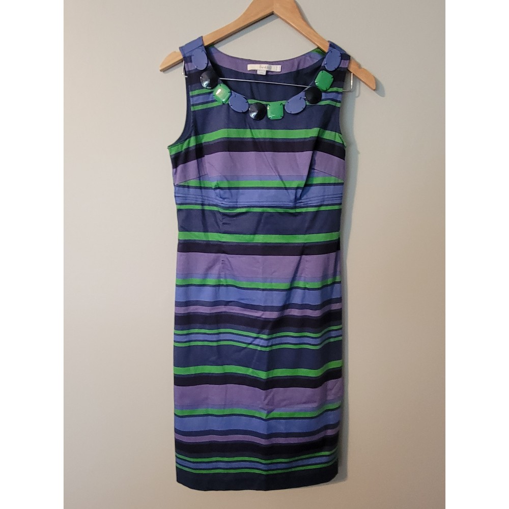 Boden Women's Beaded Neckline Striped Sleeveless Sheath Dress Size 6